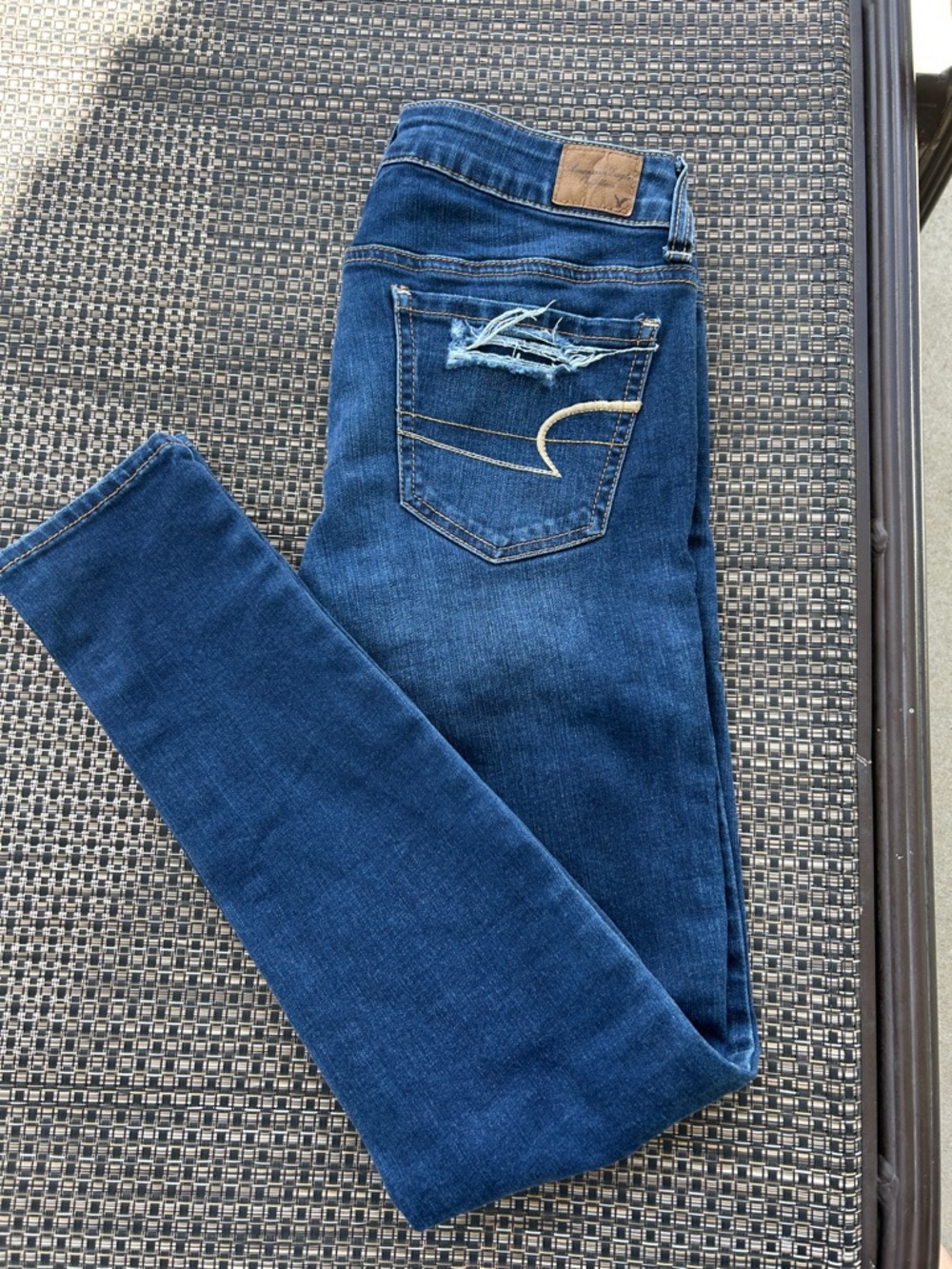 American Eagle Outfitters Dark Blue Skinny Jeans with Distressed Back Pocket